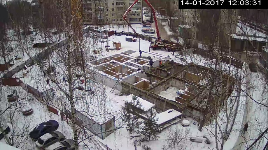 14.01.2017 г.: Заливка армопояса подвала в осях 6-10